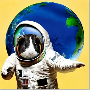 Guinea Pig Astronaut Surfing Earth Posters and Art