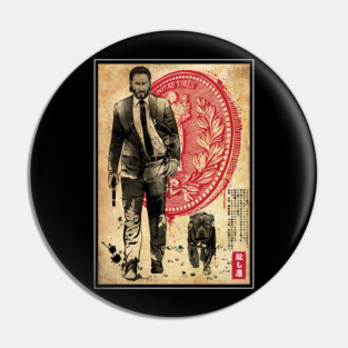 Lone Hitman and cub woodblock Pin