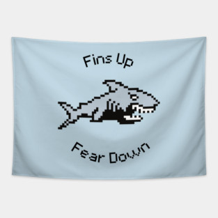 Pixel Shark Surge: Fins Up Fear Down Tapestry