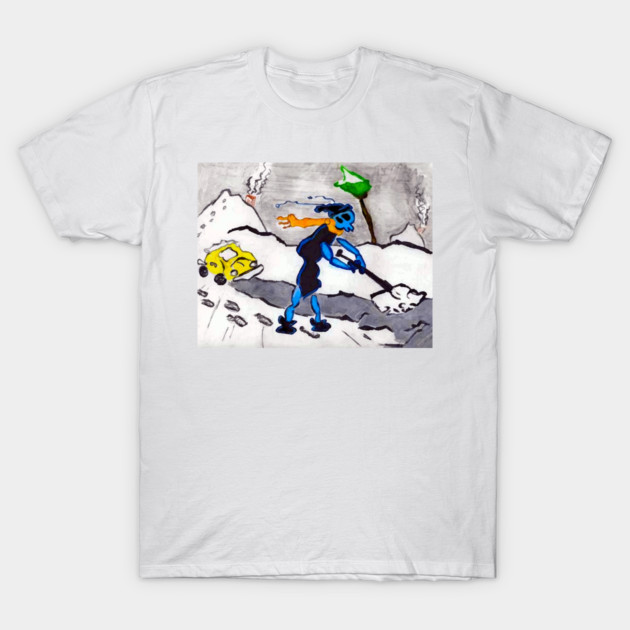 Alien Ant Shoveling Snow T-Shirt by DonWillisJrArt