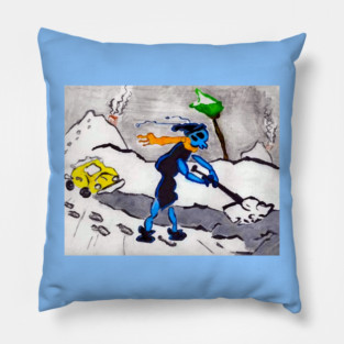 Alien Ant Shoveling Snow Pillow
