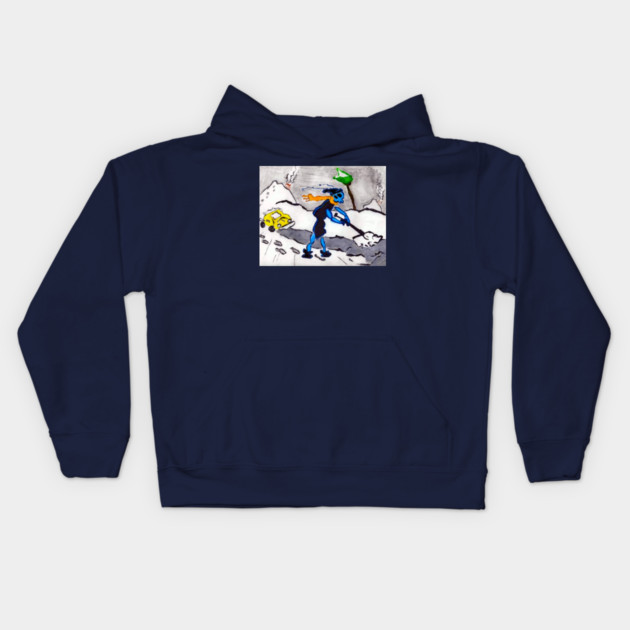 Alien Ant Shoveling Snow Kids Hoodie by DonWillisJrArt