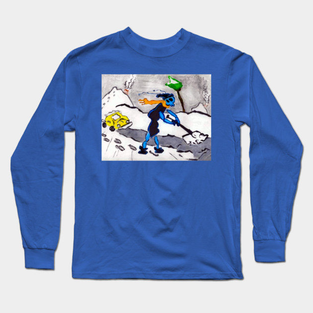 Alien Ant Shoveling Snow Long Sleeve T-Shirt by DonWillisJrArt