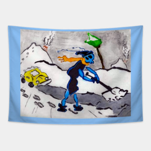 Alien Ant Shoveling Snow Tapestry