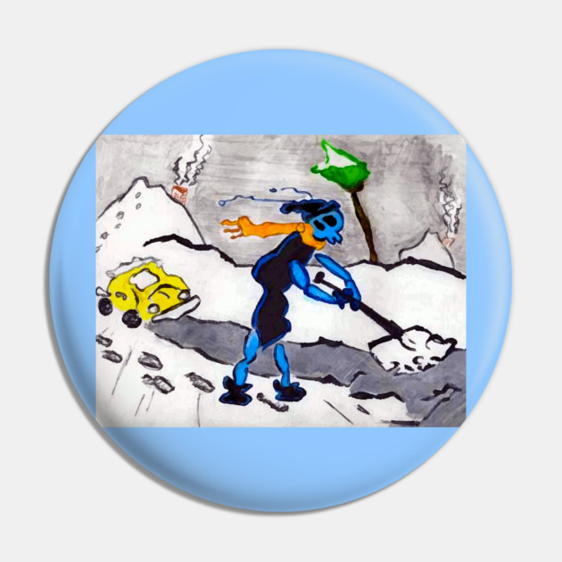 Alien Ant Shoveling Snow Pin by DonWillisJrArt