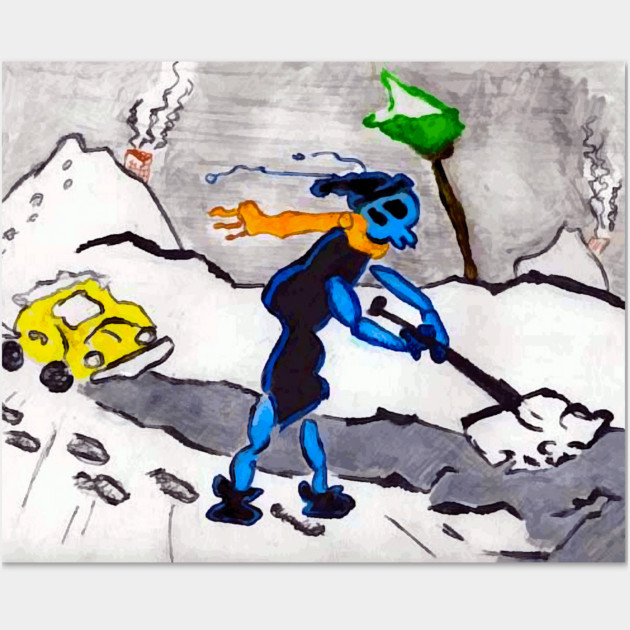 Alien Ant Shoveling Snow Wall Art by DonWillisJrArt