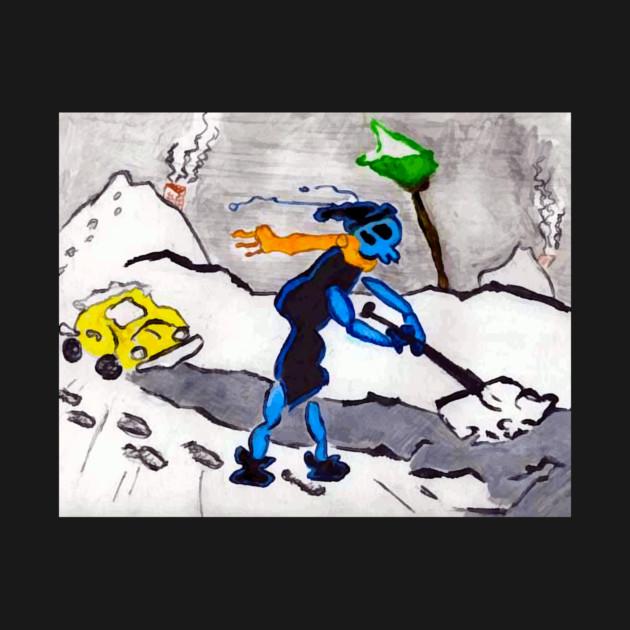 Alien Ant Shoveling Snow by DonWillisJrArt