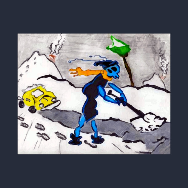 Alien Ant Shoveling Snow by DonWillisJrArt