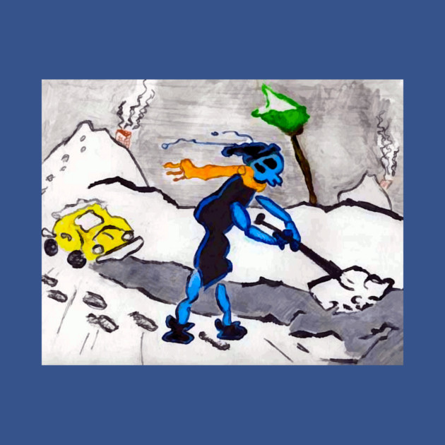 Alien Ant Shoveling Snow by DonWillisJrArt