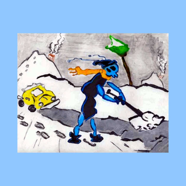 Alien Ant Shoveling Snow by DonWillisJrArt