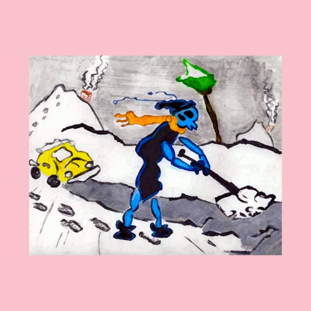 Alien Ant Shoveling Snow by DonWillisJrArt