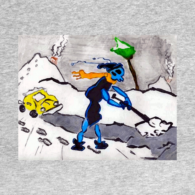 Alien Ant Shoveling Snow by DonWillisJrArt