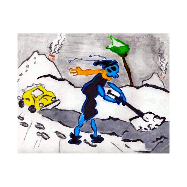 Alien Ant Shoveling Snow by DonWillisJrArt