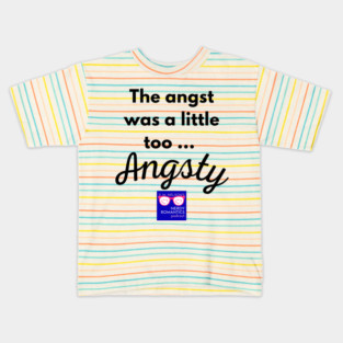 "Too Angsty" black letters nerdy logo -Nerdy Romantics Podcast Kids T-Shirt