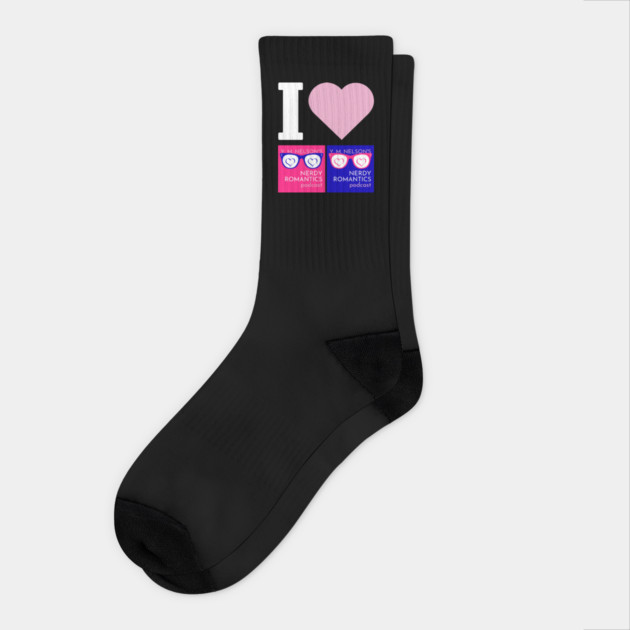 I Love Nerdy Romantics Podcast White letters Socks by Nerdy Romantics Fan Shop*