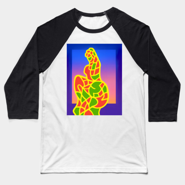 Y2K Abstract Study of a Woman – Neon Chillwave Silhouette Baseball T-Shirt by DonWillisJrArt