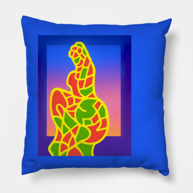Y2K Abstract Study of a Woman – Neon Chillwave Silhouette Pillow by DonWillisJrArt