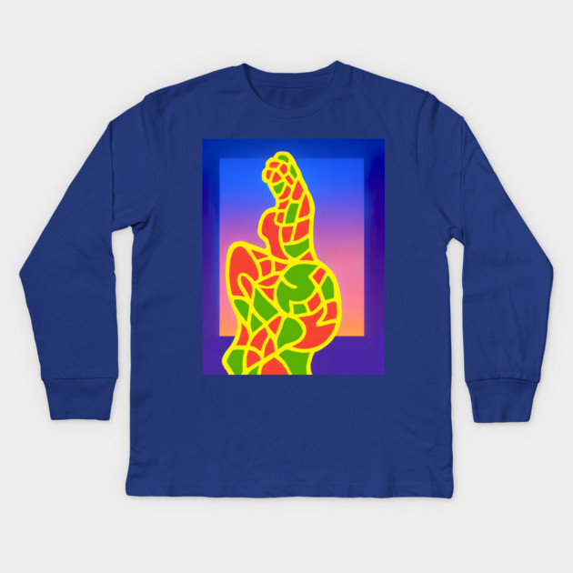 Y2K Abstract Study of a Woman – Neon Chillwave Silhouette Kids Long Sleeve T-Shirt by DonWillisJrArt