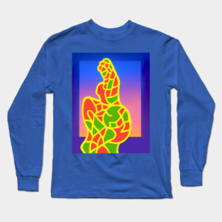 Y2K Abstract Study of a Woman – Neon Chillwave Silhouette Long Sleeve T-Shirt