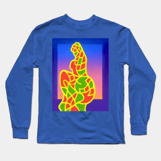 Y2K Abstract Study of a Woman – Neon Chillwave Silhouette Long Sleeve T-Shirt by DonWillisJrArt