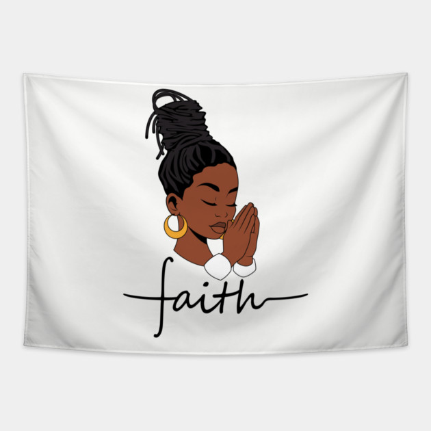 Woman of Faith, Black Woman, locs Tapestry by UrbanLifeApparel
