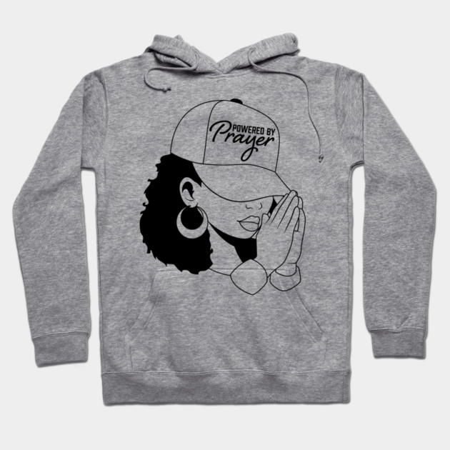 Powered by Prayer, Black Woman Hoodie by UrbanLifeApparel