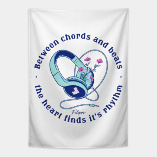 Heart in the Headphones. Floral Beat (Light) Tapestry