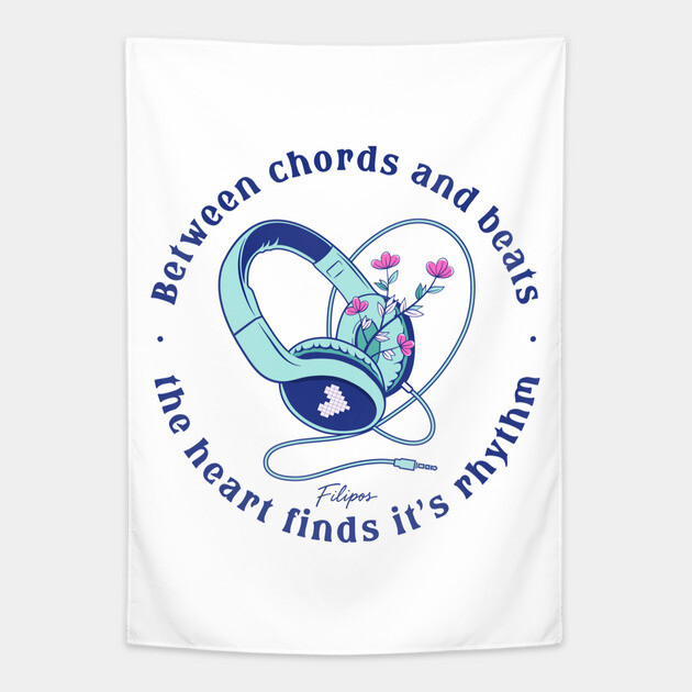 Heart in the Headphones. Floral Beat (Light) Tapestry by filiposwear