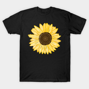 Mandala Sunflower Natural Watercolor Pattern T-Shirt