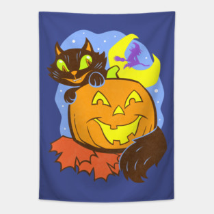 Halloween cat and pumpkin Tapestry