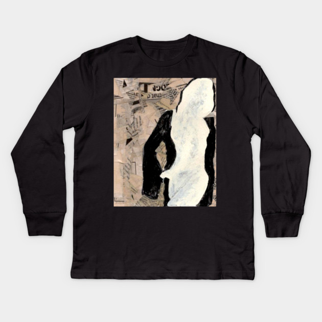 Modernist Collage Female Figure T-Shirt – Mixed Media Art Tee Kids Long Sleeve T-Shirt by DonWillisJrArt