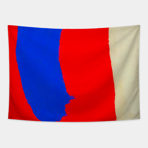 Minimal Abstract Composition in Red, Blue, and Tan Tapestry by DonWillisJrArt