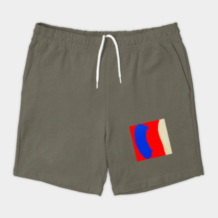 Minimal Abstract Composition in Red, Blue, and Tan Shorts