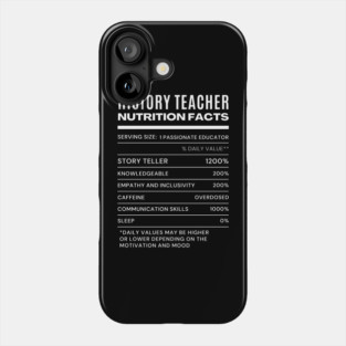 History Teacher Nutrition Facts Phone Case