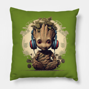 Baby Groot with Headphones Pillow