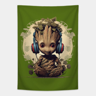 Baby Groot with Headphones Tapestry