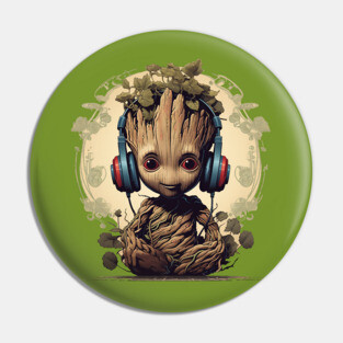 Baby Groot with Headphones Pin