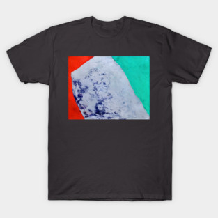 Color Field Abstract in teal, vermilion red, and a broad ice-blue/cobalt center T-Shirt