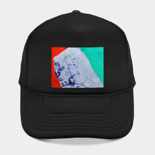 Color Field Abstract in teal, vermilion red, and a broad ice-blue/cobalt center by DonWillisJrArt