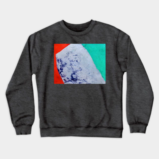 Color Field Abstract in teal, vermilion red, and a broad ice-blue/cobalt center Crewneck Sweatshirt by DonWillisJrArt