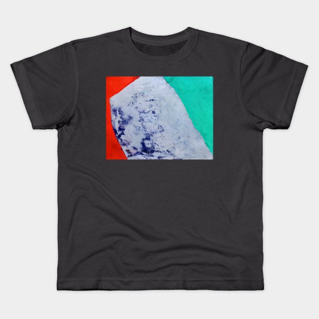 Color Field Abstract in teal, vermilion red, and a broad ice-blue/cobalt center Kids T-Shirt by DonWillisJrArt