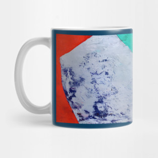 Color Field Abstract in teal, vermilion red, and a broad ice-blue/cobalt center Mug