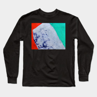 Color Field Abstract in teal, vermilion red, and a broad ice-blue/cobalt center Long Sleeve T-Shirt