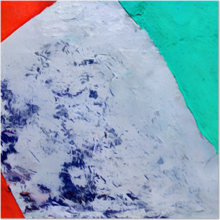 Color Field Abstract in teal, vermilion red, and a broad ice-blue/cobalt center Posters and Art