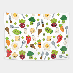 Cute Kawaii Food Pattern Tapestry