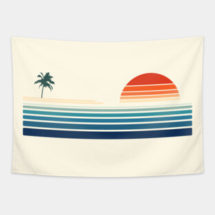 Minimalist, Geometric Retro Ocean Sunrise II Tapestry