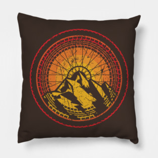 Baked Earth Biking Sun Cycling Mountain Bike Art Tire Sunset Biker Grunge Pillow