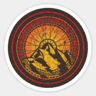 Baked Earth Biking Sun Cycling Mountain Bike Art Tire Sunset Biker Grunge Sticker