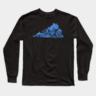 Bike Virginia State Outline Blues Mountain Biking VA Biker Art Long Sleeve T-Shirt