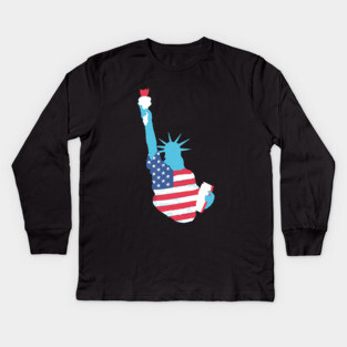 Statue of Liberty with USA Flag Kids Long Sleeve T-Shirt